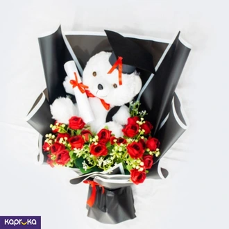 Graduation Celebration Bouquet With Graduation Teddy And Artific