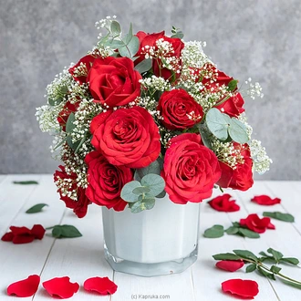 Crimson Rose Statement Arrangement With 25 Red Roses