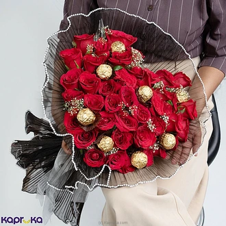 Golden Vows Bouquet With 50 Red Roses And Kapruka Chocolates